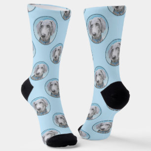 Weimaraner Gemälde Grau Silver Original Hunde Kuns Socken