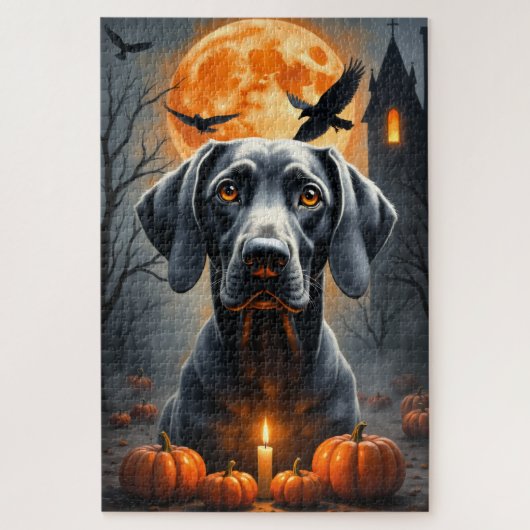 Weimaraner Gothic Manor Halloween-Porträtkunst Puzzle (Vertikal)