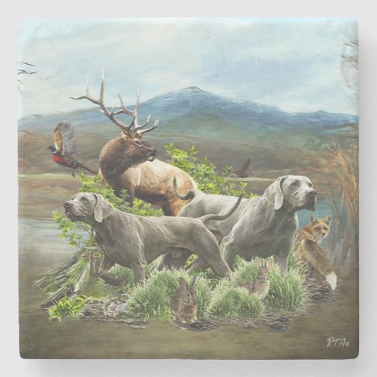 Weimaraner, "Gray Ghost" Steinuntersetzer (Vorderseite)