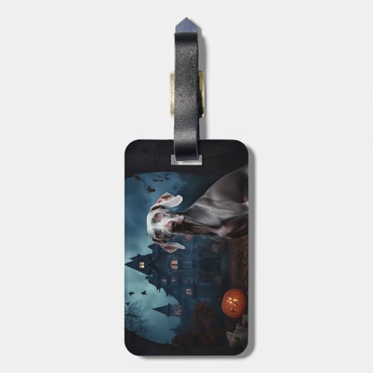 Weimaraner Halloween Beängstigend Gepäckanhänger (Rückseite vertikal)