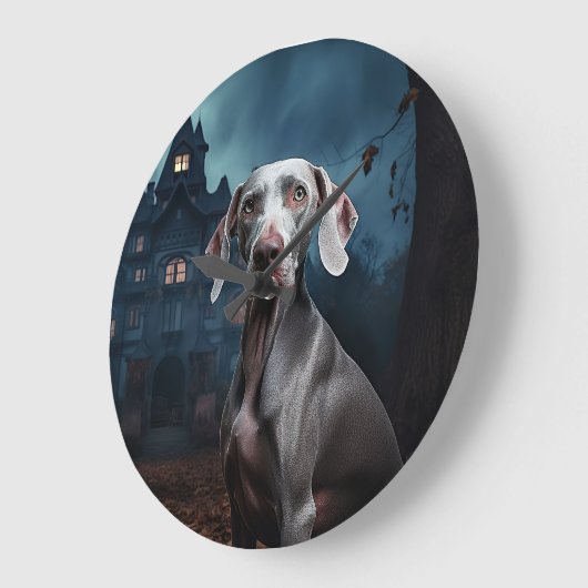 Weimaraner Halloween Beängstigend Große Wanduhr (Winkel)