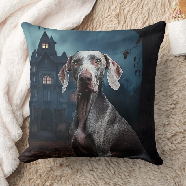 Weimaraner Halloween Beängstigend Kissen (Decke)