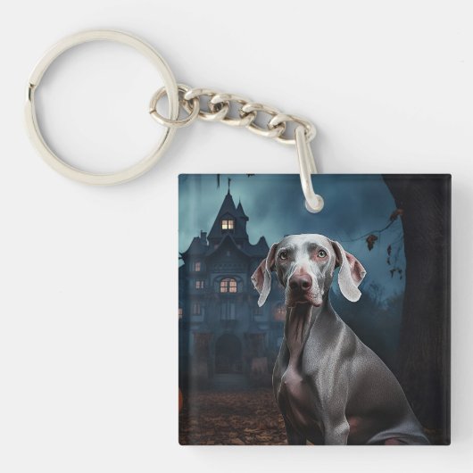 Weimaraner Halloween Beängstigend Schlüsselanhänger (Vorderseite)