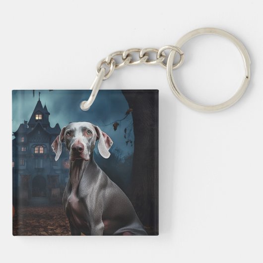 Weimaraner Halloween Beängstigend Schlüsselanhänger (Rückseite)