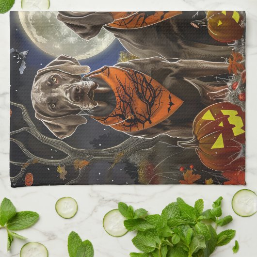 Weimaraner Halloween Spooky Geschirrtuch (Gefaltet)