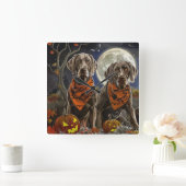 Weimaraner Halloween Spooky Quadratische Wanduhr (Zuhause)