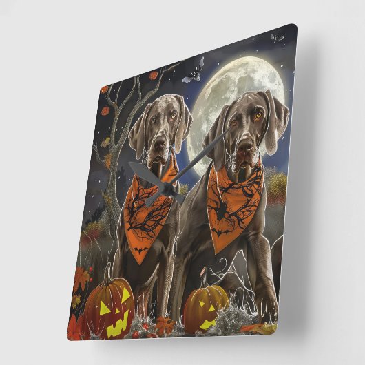 Weimaraner Halloween Spooky Quadratische Wanduhr (Winkel)
