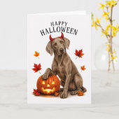 Weimaraner Halloween Teufelshund Karte (Gelbe Blume)