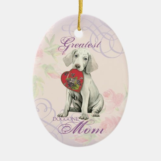 Weimaraner Herz Mama Keramik Ornament (Vorne)
