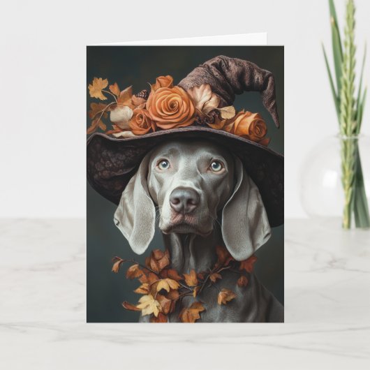 Weimaraner Hexenmeister Halloween Feiertagskarte (Vorderseite)