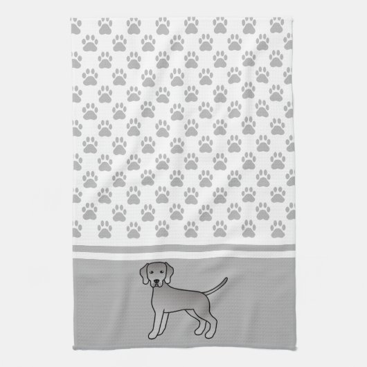 Weimaraner Hund Cartoon Illustration & Paws Muster Geschirrtuch (Vertikal)