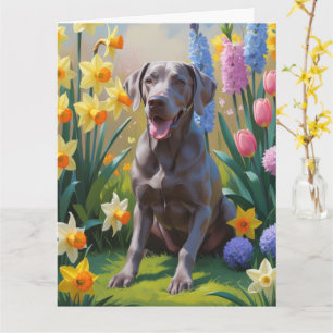 Weimaraner-Hund Frühlingsblumen Malerei  Karte
