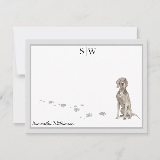 Weimaraner Hund Grau-Grenze Monogramm Personalisie Mitteilungskarte (Vorderseite)