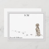 Weimaraner Hund Grau-Grenze Monogramm Personalisie Mitteilungskarte (Vorne/Hinten)
