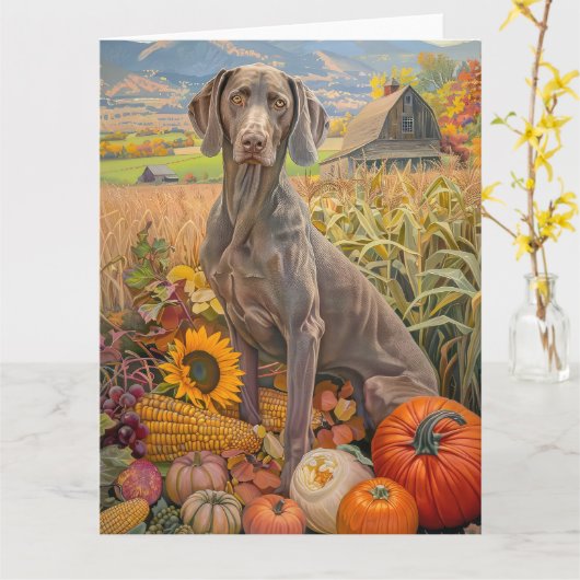 Weimaraner Hund Herbsternte Erntedank Karte (Gelbe Blume)