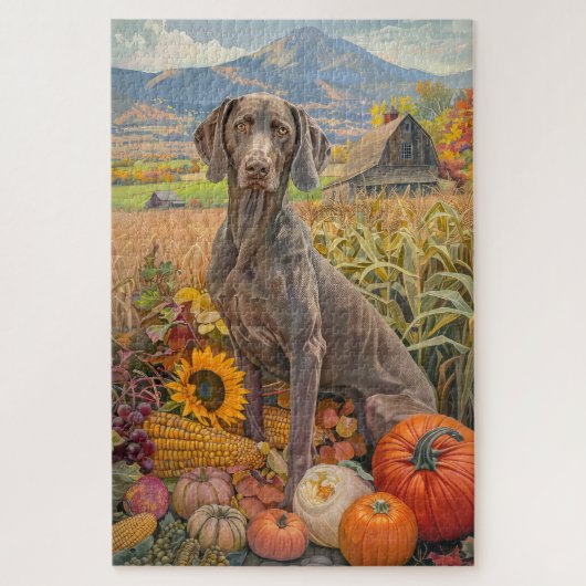 Weimaraner Hund Herbsternte Erntedank Puzzle (Vertikal)