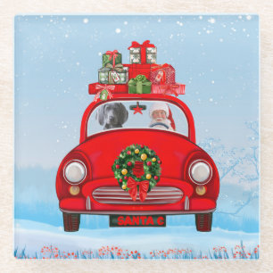 Weimaraner Hund im Auto mit dem Weihnachtsmann Glasuntersetzer