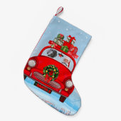 Weimaraner Hund im Auto mit dem Weihnachtsmann Kleiner Weihnachtsstrumpf (Vorderansicht (hängend))