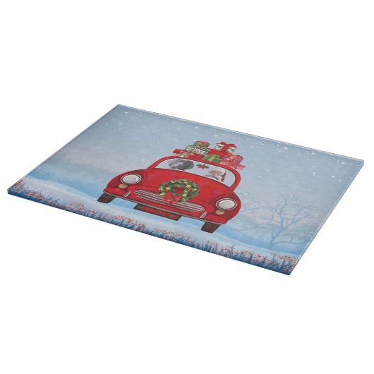 Weimaraner Hund im Auto mit dem Weihnachtsmann Schneidebrett (Ecke)