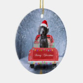 Weimaraner Hund im Schnee sitzend im Weihnachtswag Keramik Ornament (Rechts)