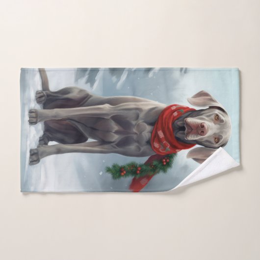 Weimaraner Hund im Schnee Weihnachten Badhandtuch Set (Handtuch)