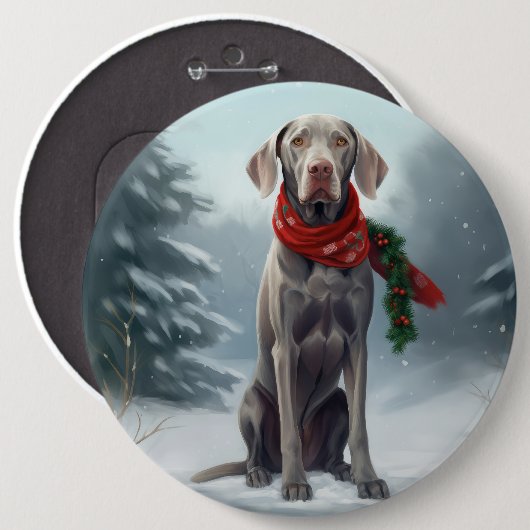Weimaraner Hund im Schnee Weihnachten Button (Vorne & Hinten)