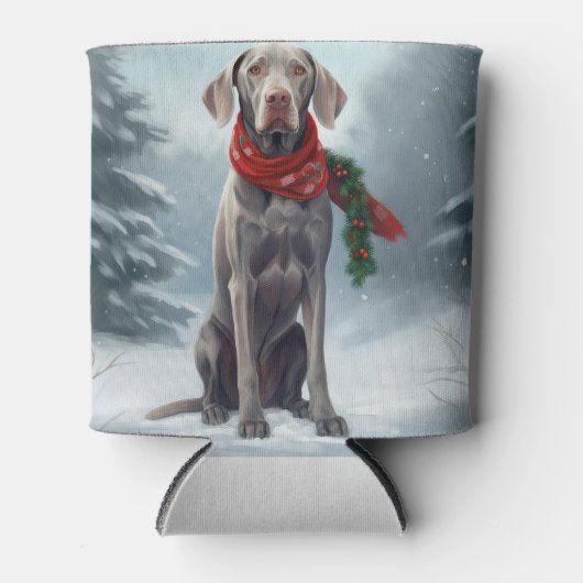 Weimaraner Hund im Schnee Weihnachten Dosenkühler (Vorderseite)