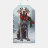 Weimaraner Hund im Schnee Weihnachten Geschenkanhänger (Rückseite)