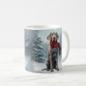 Weimaraner Hund im Schnee Weihnachten Kaffeetasse (VorderseiteRechts)