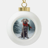 Weimaraner Hund im Schnee Weihnachten Keramik Kugel-Ornament (Vorderseite)