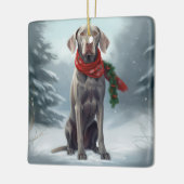 Weimaraner Hund im Schnee Weihnachten Keramikornament (Links)
