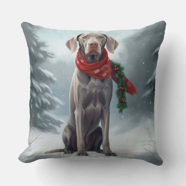 Weimaraner Hund im Schnee Weihnachten Kissen (Vorderseite)