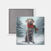 Weimaraner Hund im Schnee Weihnachten Magnet (Vorderseite/Rückseite)