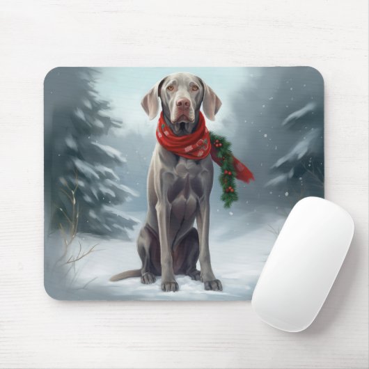 Weimaraner Hund im Schnee Weihnachten Mousepad (Mit Mouse)