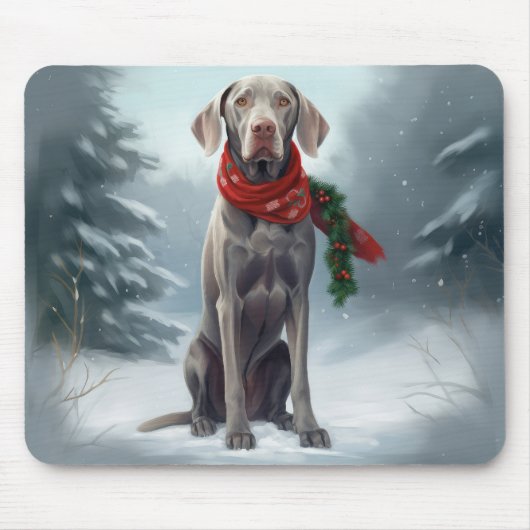 Weimaraner Hund im Schnee Weihnachten Mousepad (Vorne)