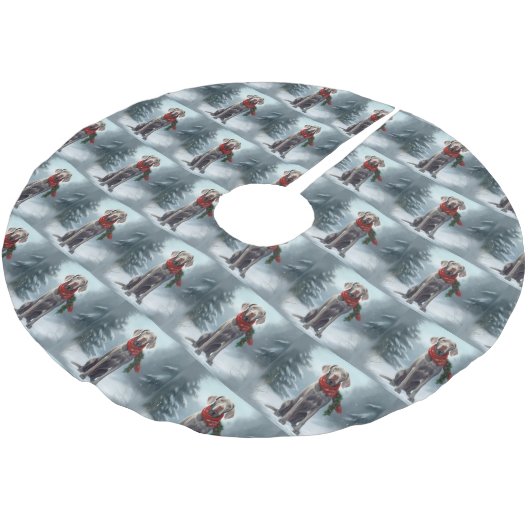 Weimaraner Hund im Schnee Weihnachten Polyester Weihnachtsbaumdecke (Schrägansicht)