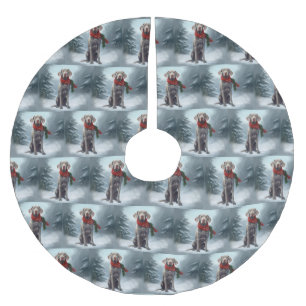 Weimaraner Hund im Schnee Weihnachten Polyester Weihnachtsbaumdecke