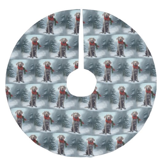 Weimaraner Hund im Schnee Weihnachten Polyester Weihnachtsbaumdecke (Vorderseite)