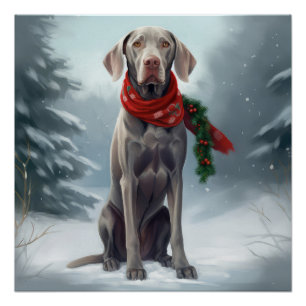 Weimaraner Hund im Schnee Weihnachten Poster