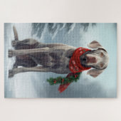 Weimaraner Hund im Schnee Weihnachten Puzzle (Horizontal)