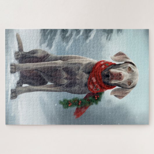 Weimaraner Hund im Schnee Weihnachten Puzzle (Horizontal)