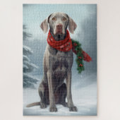 Weimaraner Hund im Schnee Weihnachten Puzzle (Vertikal)