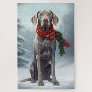Weimaraner Hund im Schnee Weihnachten Puzzle