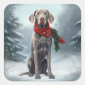 Weimaraner Hund im Schnee Weihnachten Quadratischer Aufkleber (Vorderseite)