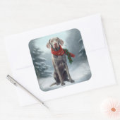 Weimaraner Hund im Schnee Weihnachten Quadratischer Aufkleber (Umschlag)