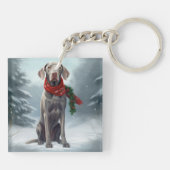 Weimaraner Hund im Schnee Weihnachten Schlüsselanhänger (Rückseite)