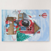 Weimaraner Hund im Schnee Weihnachtshaus Puzzle (Horizontal)