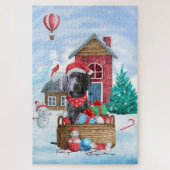 Weimaraner Hund im Schnee Weihnachtshaus Puzzle (Vertikal)