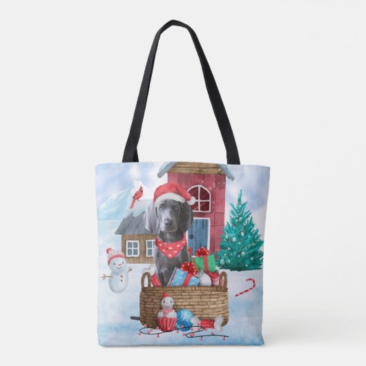 Weimaraner Hund im Schnee Weihnachtshaus Tasche (Rückseite)