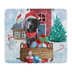 Weimaraner Hund im Schnee Weihnachtshundhaus Schneidebrett